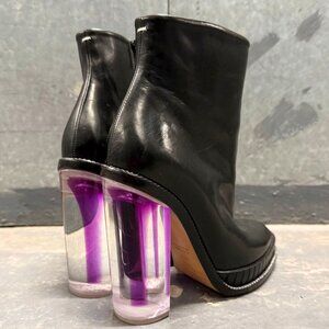 MAISON MARGIELA black leather purple ink injected clear heel boots